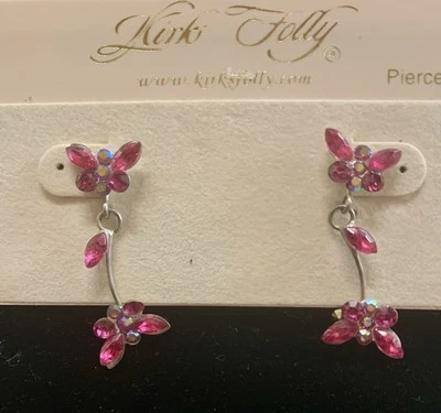 Pendientes Kirks Folly Fushia Cristal Rosa Doble Mariposa Vid Tono Plateado Foto 1 de 4