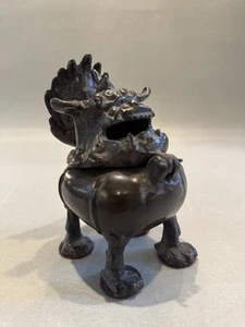Quemador de incienso dragón asiático de hierro vintage - Imagen 1 de 9