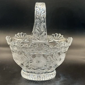 VTG Imperial Medallion Rose 24% Lead Crystal Bride's Basket Poland No Box - Picture 1 of 18