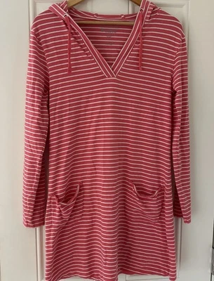 Vestido Coolibar Catalina UPF 50 listrado rosa com capuz praia natação cobrir pequeno P - Imagem 1 de 4