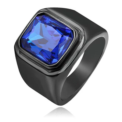 Alianza de piedra azul de acero inoxidable negro talla 7-12 regalo para hombres y mujeres Foto 1 de 4