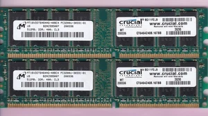 1GB 2x512MB PC-3200 DDR-400 CRUCIAL CT6464Z40B.16TBB MICRON DDR1 PC3200 Ram Kit - Picture 1 of 3