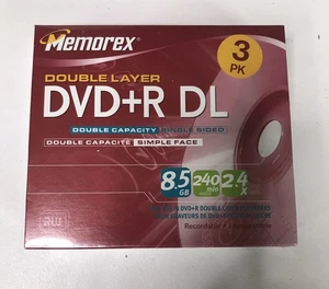 Memorex DVD+R DL 8.5 GB Double Capacity Single Sided 3 PK New Sealed - Picture 1 of 5