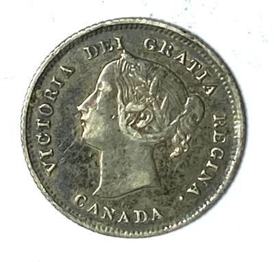 Moneda de cinco centavos de plata de Canadá 1875 H media moneda de diez centavos KM#2 Foto 1 de 2