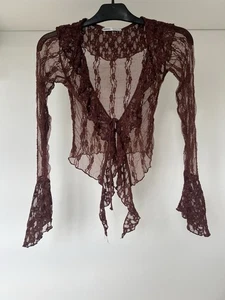Bershka Burgundy Lace Ruffle Top, Size XS - Picture 1 of 5
