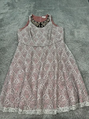 Adrianna Papell Dress Women 18 W LOVELY Pink Lace Beaded Sequin Evening Cocktail - Image 1 of 4