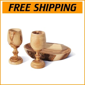 Kiddush Cup Set with Natural Olive Wood Tray - Perfect for Communion Rituals - Picture 1 of 11