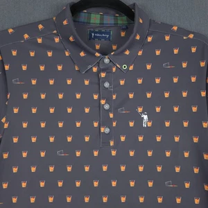 William Murray Golf Polo Mens Large Gray Old Fashion Drinks AOP Performance - Picture 1 of 11