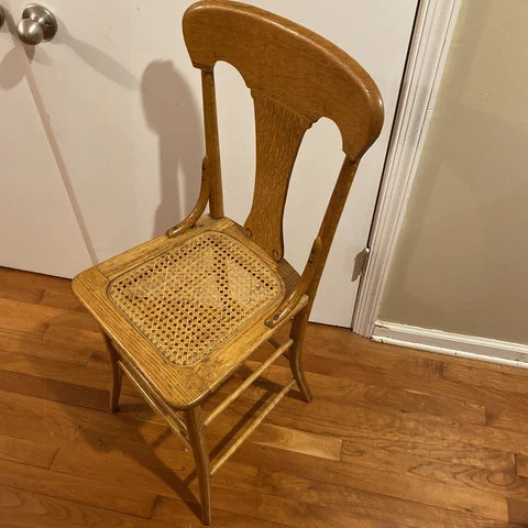 Antique/Vintage Walnut Wood T HighBack Cane Seat Dining Accent Side Chair Unique Cover