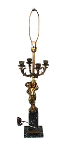 Antique Candelabra Cherub Table Lamp Marble Base - Picture 1 of 12