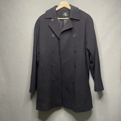 Abrigo de mujer Calvin Klein azul marino mezcla de lana doble botonadura guisante talla 9 Foto 1 de 4