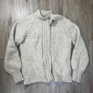 VTG Eddie Bauer Women's 100% Wool Sweater Medium Full Zip Beige Knit Heavyweight - Picture 1 of 7