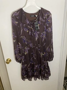 Ralph Lauren Flowered Purple Dress Size 0 - Picture 1 of 2