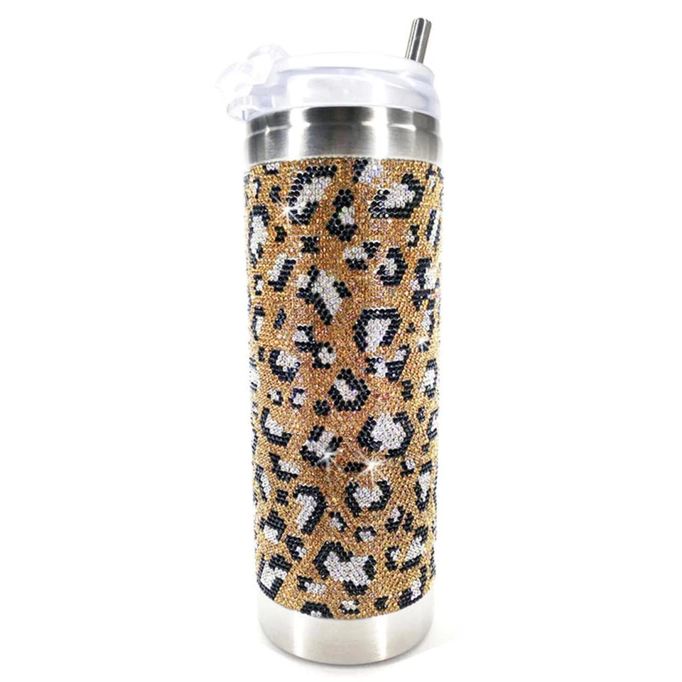 Wild Leopard Animal Print Lux Collection Crystal Tumbler Travel Mug Drinkware - Image 1 of 1