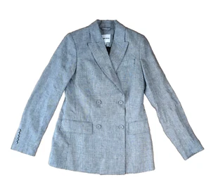 Country Road Suit Jacket Womens Size 8 Grey Double Breasted Linen Long Blazer - Picture 1 of 20