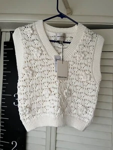 Industry Sweater Vest Crochet w flowers cream color NWT Sz Small V Neck Pullover - Picture 1 of 6