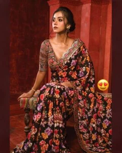 Sabyasachi Floral Multicolor Heavy Sequins Work Bollywood Saree, Cocktail Saree - Picture 1 of 6