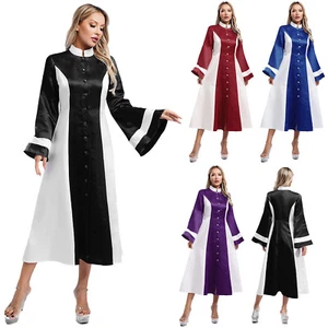 Women's Church Robe Color Block Flare Sleeve Pastor Dresses Church Minister Robe - Picture 1 of 46