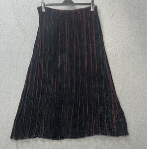 Marks Spencer skirt UK 16-18 black burgundy velvet velour stripe Crinkle whimsy - Picture 1 of 16