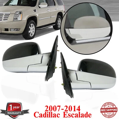 Juego de espejos retrovisores cromados pintables de vidrio eléctrico térmico para Cadillac Escalade 2007-2014 Foto 1 de 4