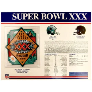 1996 NFL Super Bowl XXX Logo Willabee & Ward Patch (Dallas Cowboys vs. Pittsburg - Picture 1 of 1