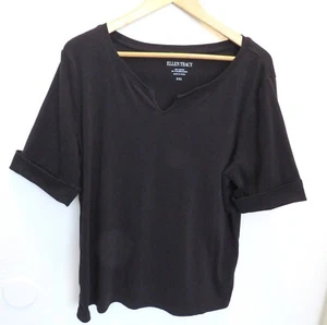 Ellen Tracy Top Size Sz XXL Black Short Sleeves V-Neck Stretch Cotton - Picture 1 of 3
