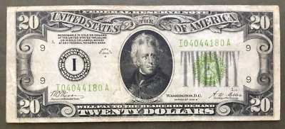 1928B $20 FRN [] MINNEAPOLIS [] Fr 2052-I LGS [] SN# I 04044180 A - Image 1 of 3