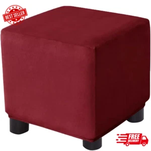 Ottoman Cover Square Velvet Storage Ottoman Slipcovers Thick Stretch Footrest - Picture 1 of 7