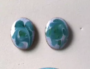 Enamel on Copper SMALL OVAL POST EARRINGS- TURQUOISE/TEAL COLOR ENAMEL - Picture 1 of 2