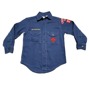 Vintage Cub Boy Scouts Uniform Shirt BSA Size Youth M Long Sleeve Large Blue - Picture 1 of 10