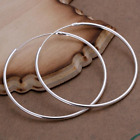 Womens 925 Silver Plated Big Round Large Thin Hoop Earrings