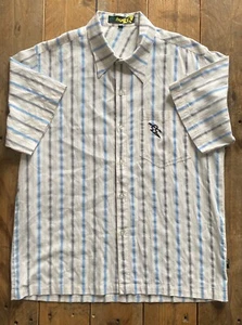Vintage Da Hui Hawaii Surf Short Sleeve Shirt - Stripe - Blue Beige - Large - Picture 1 of 13