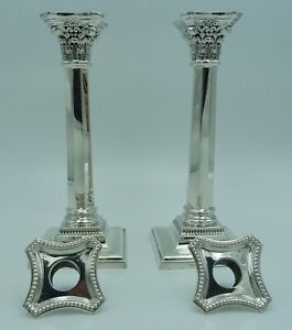 Pair of Solid Silver Column Candlesticks - 22.8cms - Not loaded, Not Filled