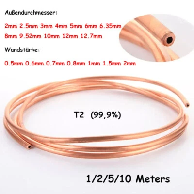 Kupferrohr Ø 2/2.5/3/4/5/6/6.35/8/9.52/10-12.7mm Weich Kupferrohr Kupferrohrring - Bild 1 von 4