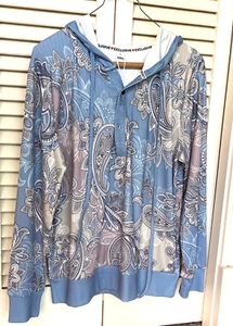 NEW Wedgewood blue Paisley woman's top, long sleeves and drawstring hood - Picture 1 of 5