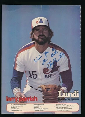 Foto 8x10 Larry Parrish Montreal Expos autógrafo firmado Lundi Mag (BE24) SWSW6 Foto 1 de 2