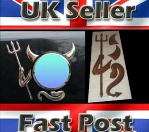 2 x 3D Dome Devil Demon Sticker Decal Badge Silver Chrome Effect VW Transporter - Picture 1 of 1