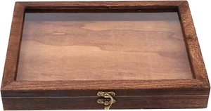 Wood Glass Top Display Case Wooden Jewelry Display Case Storage Tray Collectible - Picture 1 of 12
