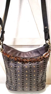 Frye Jade Bucket Studded Crossbody Bag with Leather Handle and Tortoise Handle  - Picture 1 of 7