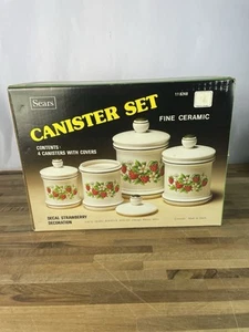 Vintage Sears Rehbock Erdbeere Felder Keramik Kanister 4er Set Neu in OVP NOS SELTEN - Bild 1 von 6