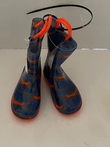 Stivali da pioggia Lilly New York con manico giovanile taglia 8 arancione e blu con aerei - Foto 1 di 6