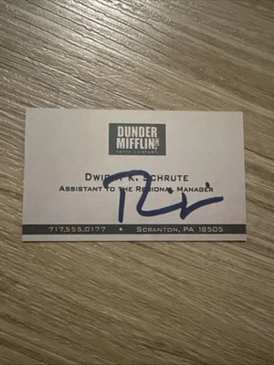 RAINN WILSON SIGNED DWIGHT SCHRUTE THE OFFICE BUSINESS CARD REPRINT AUTOGRAPH - Image 1 of 4