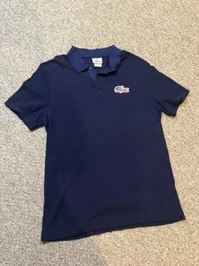 Lacoste Polo Shirt Mens Medium USA Flag Croc Patch Made In France Preppy Classic - Picture 1 of 7