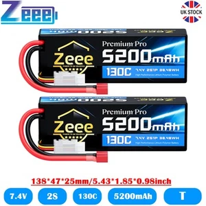 2x Zeee 7.4V 2S LiPo Battery 5200mAh 130C T Plug Hardcase for RC Car Truck Boat - Picture 1 of 8
