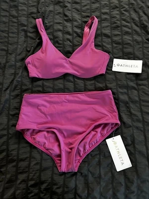 Athleta 2 piezas Bikini Rosa Top Mediano-34/B/C con Acolchado Extraíble, Parte Inferior Mediana Foto 1 de 4