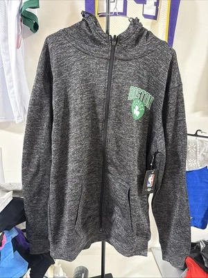 Boston Celtics Sudadera con Capucha Para Hombre Grande Negra Gris NBA Baloncesto Cremallera Completa Sudadera, Foto 1 de 4