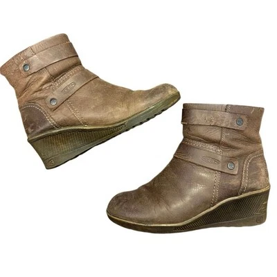 Botines de cuña Keen Kate para mujer de cuero marrón con cremallera lateral talla US7 UK4.5 Foto 1 de 4