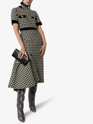 Gucci Black & White Houndstooth Cape Dress Size 36/US 0 - Image 1 of 4