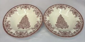 Sehr guter Zustand 2er Set Staffordshire Gravur Yuletide Weihnachtsbaum - Suppenschalen 8,5" - Bild 1 von 5