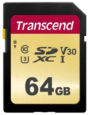 Transcend 64GB 500S SDXC UHS-I U3 V30 SD Memory Card CL10 MLC Flash TS64GSDC500S - Image 1 of 2